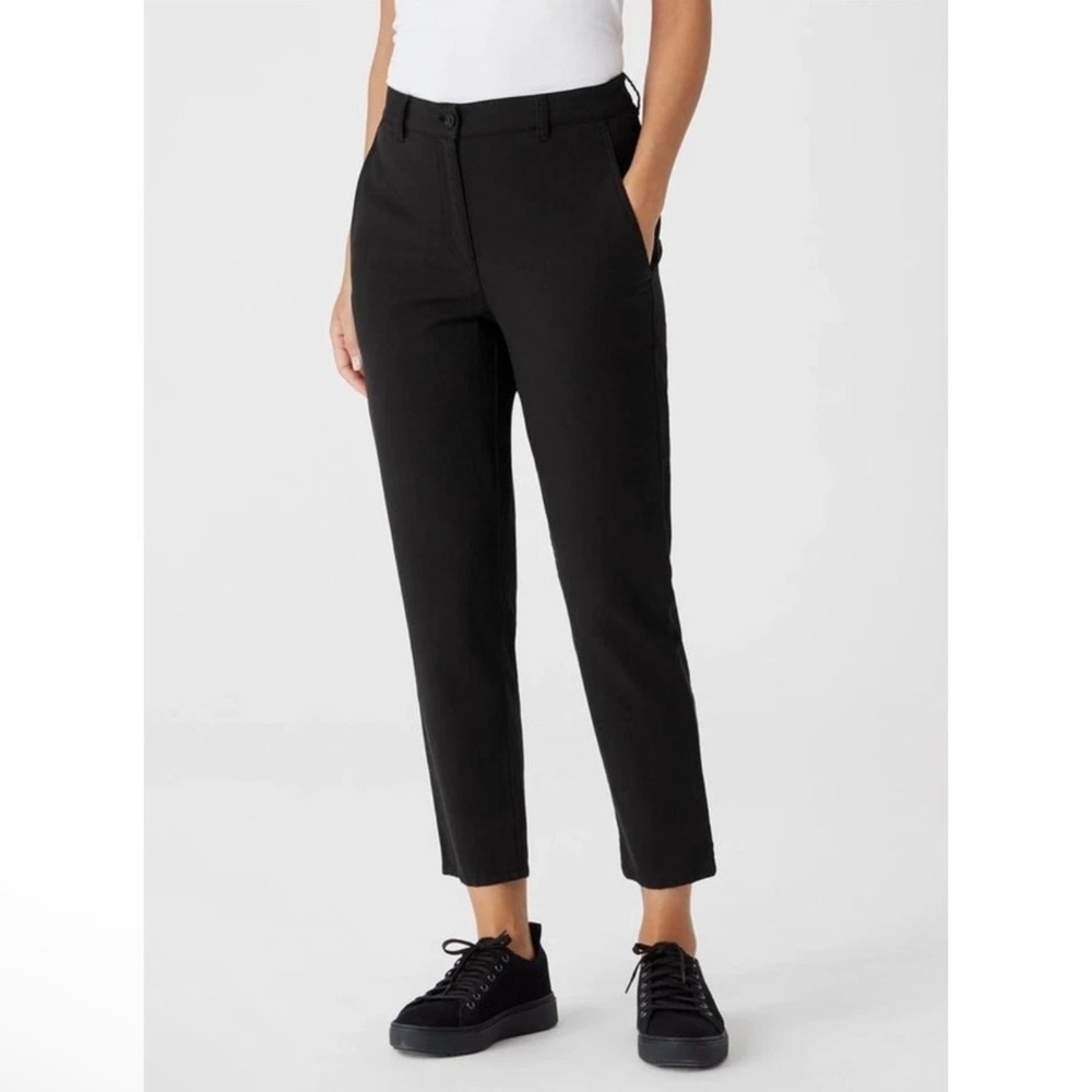 Eileen Fisher Organic Cotton Hemp Stretch Ankle Pants 20 Straight Black Trousers